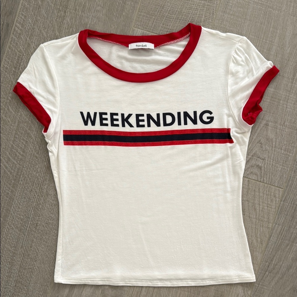 Red and White 'Weekending' T-Shirt
